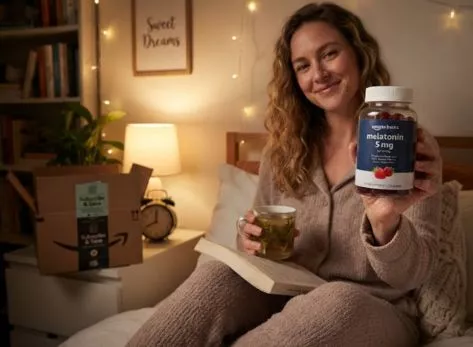 a lady carrying Sleep Support Gummies